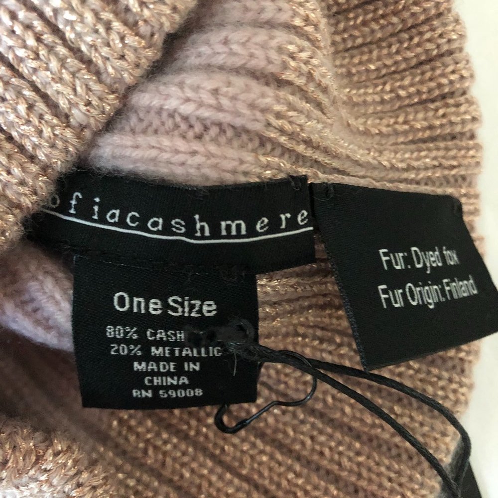 Fox Fur Pom-Pom & Metallic Cuff Cashmere Beanie - Picture 5 of 5